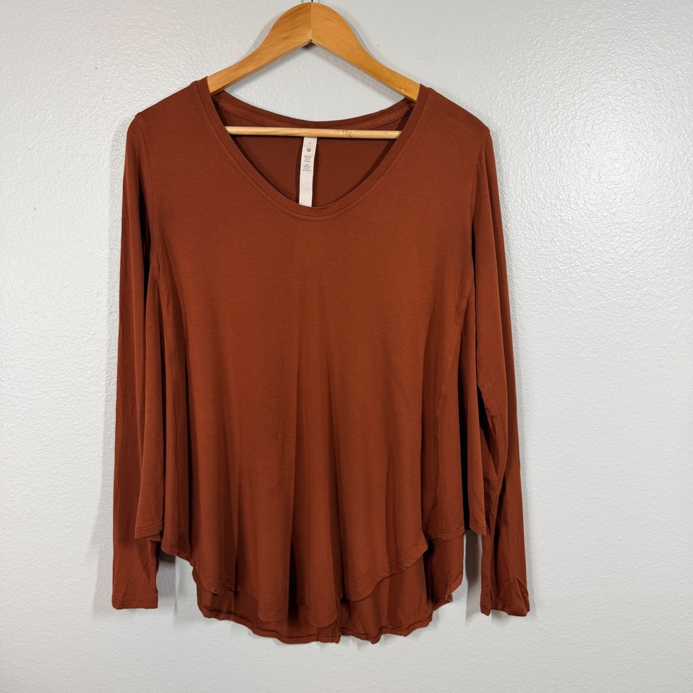 Lululemon Up For Downtime Long Sleeve Shirt Women 4 Rust Orange Yoga Casual